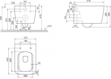 Унитаз подвесной Boheme Zen 37x51,8 глянец белый с крышкой