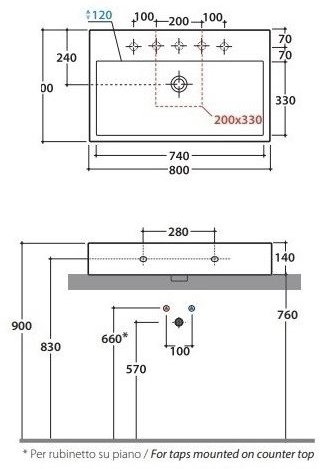 Раковина Globo STONE подвесная/для установки на мебель, размер 80x50 см, с 1 отверстием под смеситель, крепление в комплекте, цвет bi (Bianco)