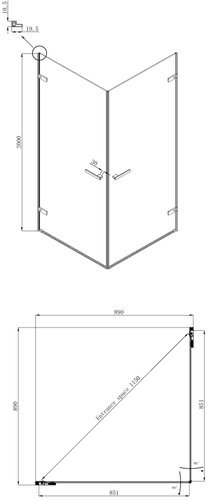 Душевой уголок Ambassador Abner квадратный 90x90x200 (прозрачное стекло / профиль хром) с двумя распашными дверями