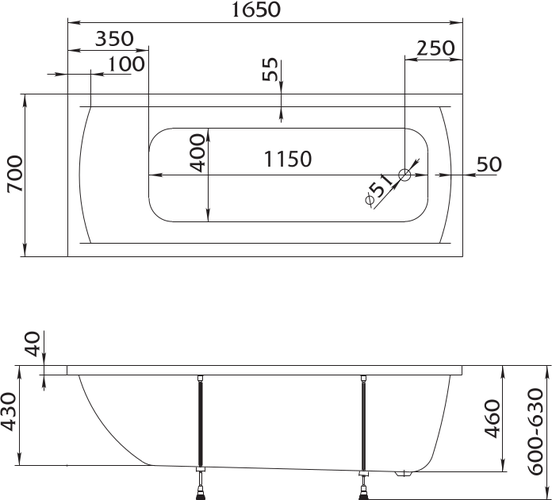 Ванна акриловая Vayer Milana с каркасом