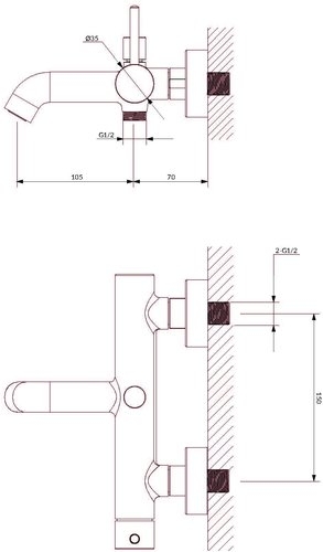 Смеситель для ванны Omnires Y с душевым набором цвет сатин