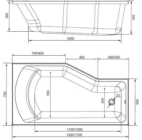 Акриловая ванна 1 Marka Convey 170x75 L белая с ножками и экраном