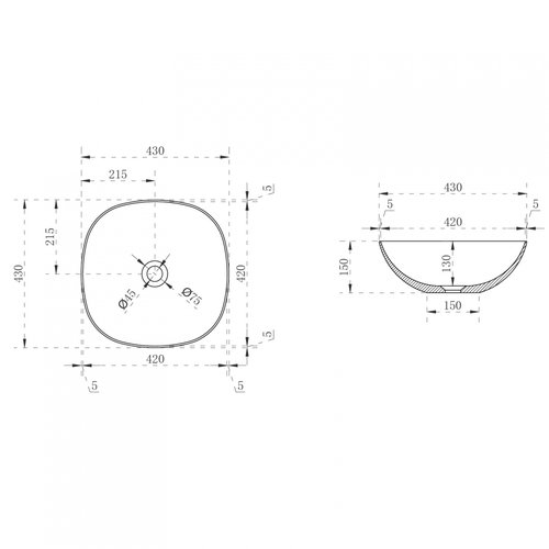 Умывальник накладной Abber Kristall 43x43 коричневый 