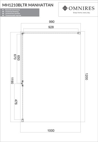 Душевой уголок Omnires Manhattan ADC+ADR BL 120x100 стекло прозрачное, профиль черный