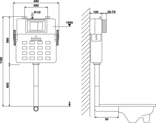 Комплект Roxen Attach 3в1 клавиша черный матовый для приставного унитаза