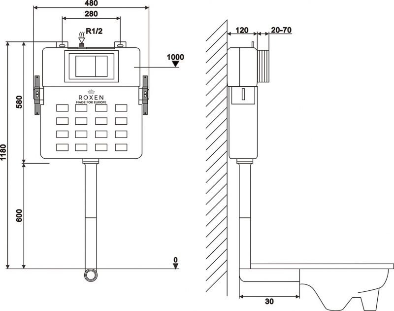 Комплект Roxen Attach 3в1 клавиша черный матовый для приставного унитаза