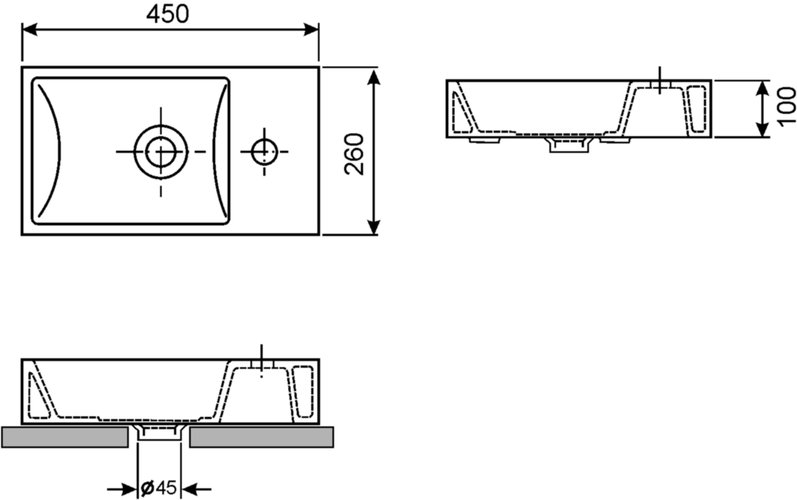 Умывальник накладной / настенный Wellsee WC Area 45x26 белый глянцевый 