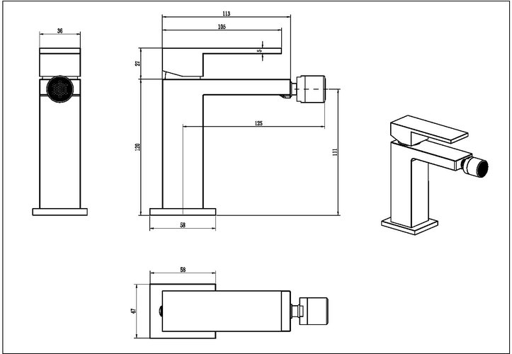 Смеситель для биде Boheme Qubic Matt Gold  