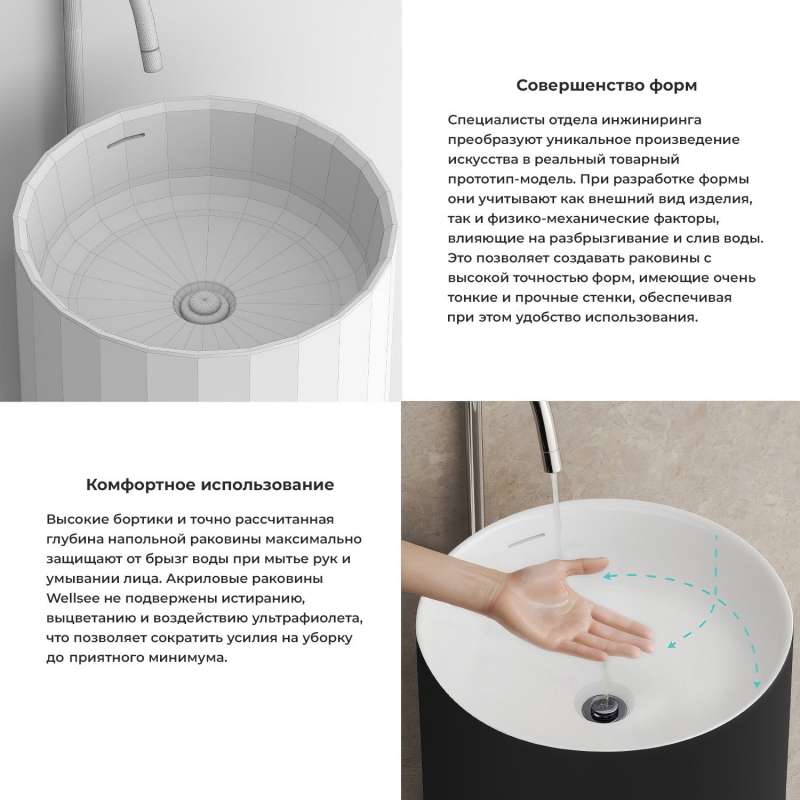 Умывальник напольный Wellsee Chalice Perfection 45x45 белый глянцевый