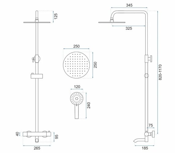 Душевая стойка Rea Lungo Matt Gold  с термостатом, золото брашированное