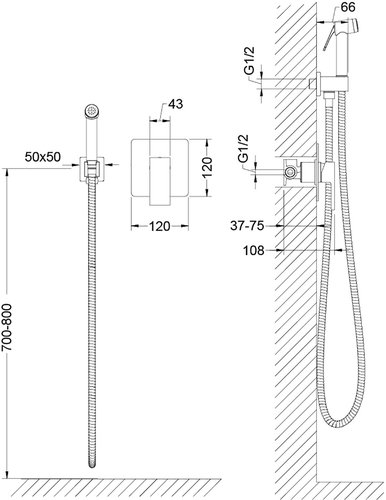 Смеситель встроенный с гигиеническим душем Timo Saona графит