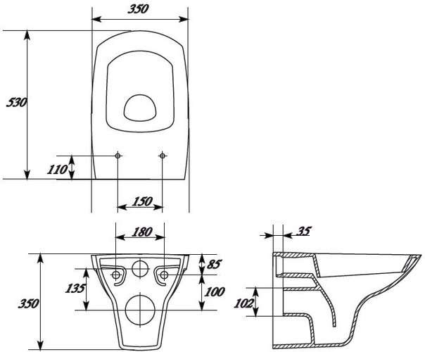 Комплект инсталляции с унитазом и кнопкой CARINA XL 