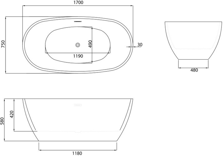 Ванна акриловая Grossman Fly 170x75 белая