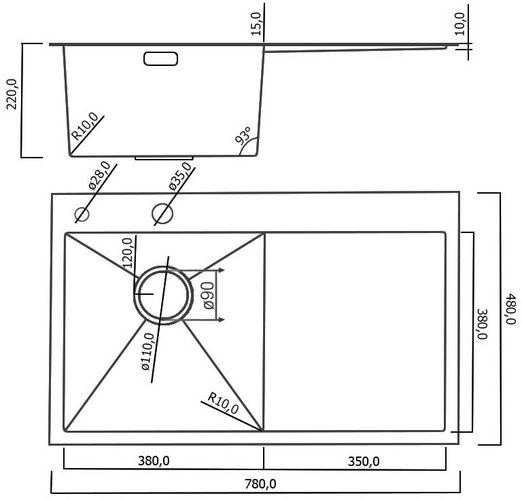 Кухонная мойка Roxen Vespa 78x48 сатин