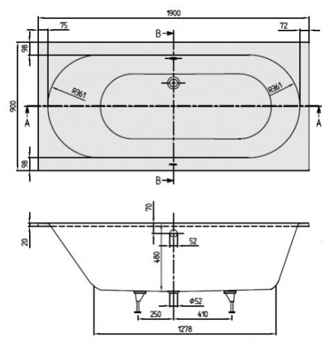 Ванна квариловая Villeroy & Boch OBERON UBQ с ножками