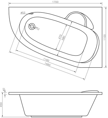 Ванна акриловая Lavinia Boho Bell Pro 160x105 с ножками 