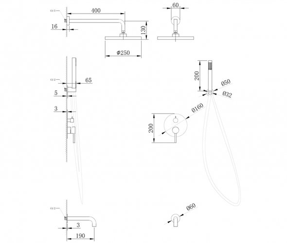 Душевая система скрытого монтажа ABBER Wasser Kreis с изливом хром