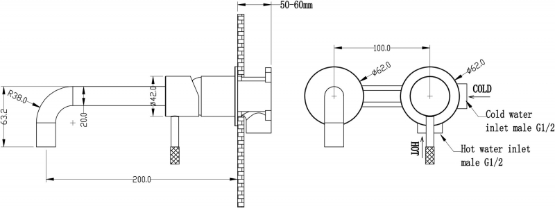 Смеситель для умывальника из стены Boheme Uno. Хром