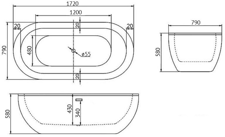 Ванна акриловая Abber 172x79 отдельностоящая