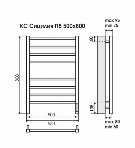Полотенцесушитель Terminus «Сицилия» П12  электро черный (sensor quick touch)
