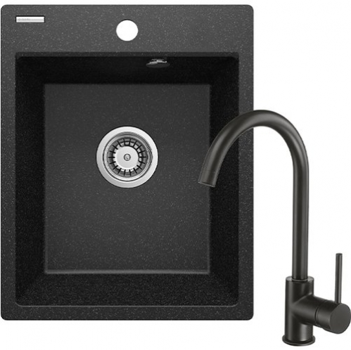 Deante Corio графит – мойка 1 чаша, 400*500*211 мм с сифоном и смесителем