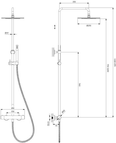 Душевая система Omnires Y с термостатом нержавеющая сталь