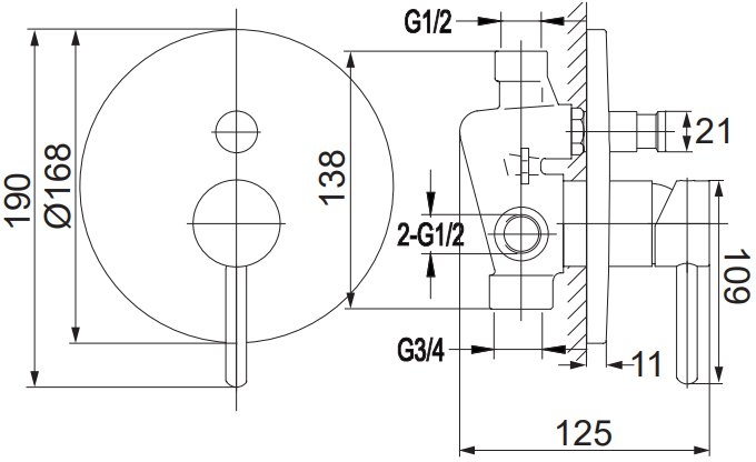 Смеситель скрытого монтажа Omnires Y черный на 2 режима