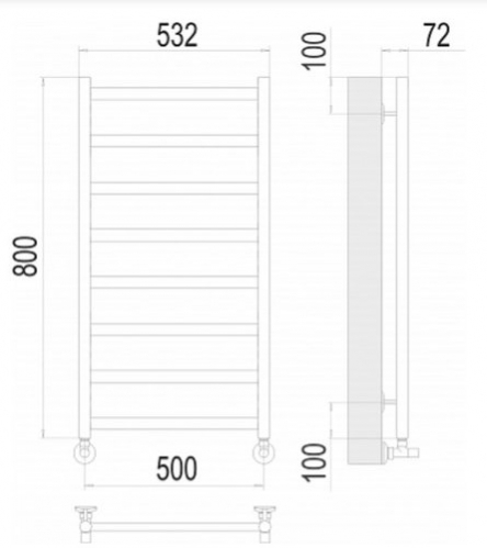 Полотенцесушитель Terminus Аврора П6 / П8 нижнее подключение золото брашированное
