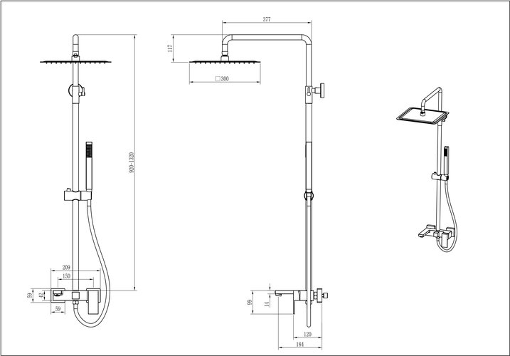 Душевая стойка Boheme Qubic Gun Metal (графит)
