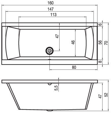 ВАННА RIHO JULIA 160*70 с ножками