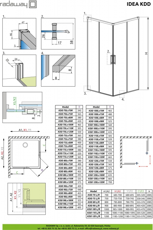 Душевой уголок Radaway Idea Brushed Nickel KDD 90*100 см стекла прозрачные, профиль брашированный никель