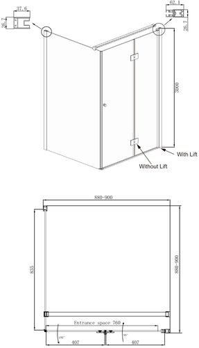 Душевой уголок Ambassador Diamond квадратный 90x90x200 (прозрачное стекло / профиль хром)