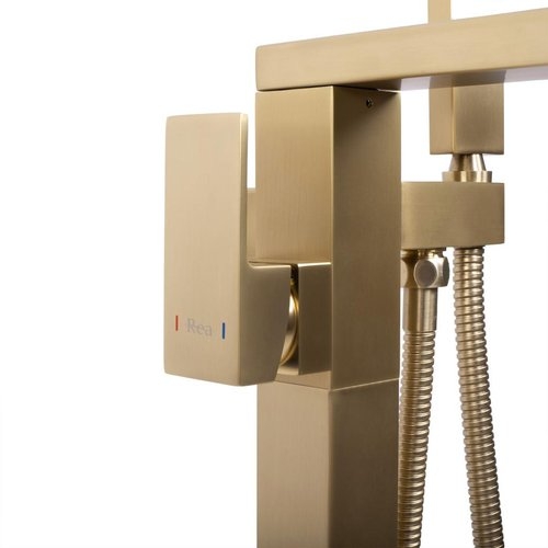 Смеситель для ванны напольный Rea Tery золото брашированное