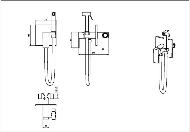 Смеситель встраиваемый с гигиеническим душем Grocenberg  золото брашированное