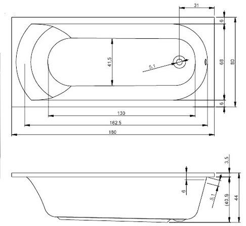 Ванна Eurolux Miamika,180 см с каркасом