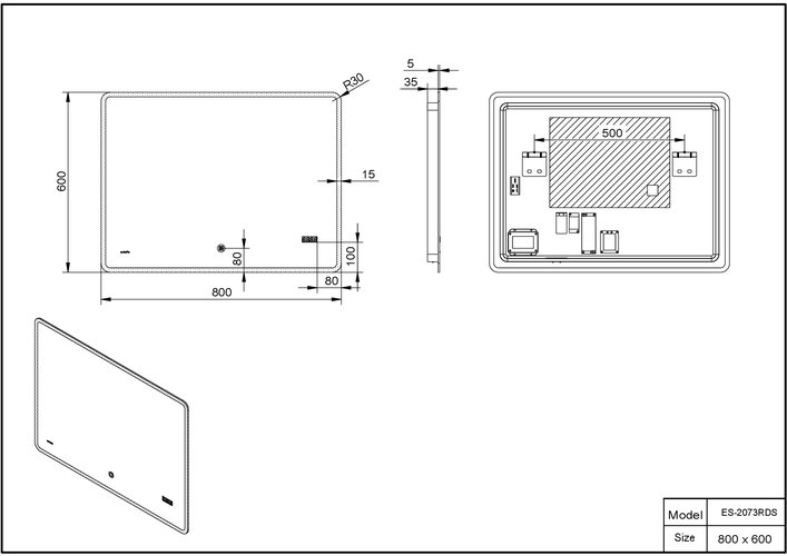 Зеркало Esbano с подсветкой 80х60 с функцией антизапотевания