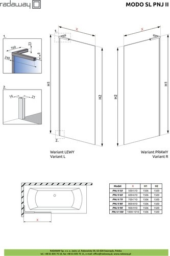 Шторка на ванну Radaway Modo SL PNJ II, стекла прозрачные, профиль хром