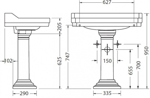 Умывальник Burlington Edwardian 80x51 с пьедесталом Regal P9R белый