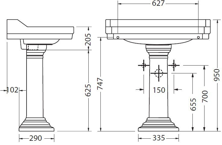 Умывальник Burlington Edwardian 80x51 с пьедесталом Regal P9R белый