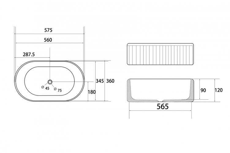Умывальник накладной ABBER Bequem  57,5x36 белый 