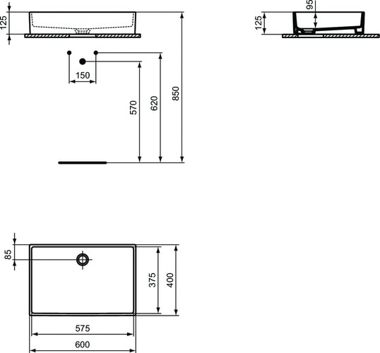 Умывальник накладной Ideal Standard Extra 60x40 белый