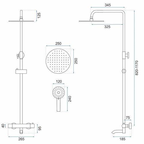 Душевая стойка Rea Lungo Black с термостатом черный
