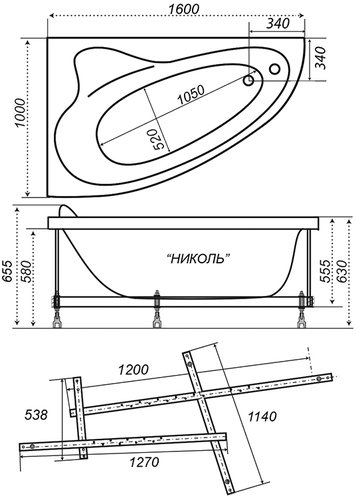 Ванна акриловая Тритон Николь New 160x100