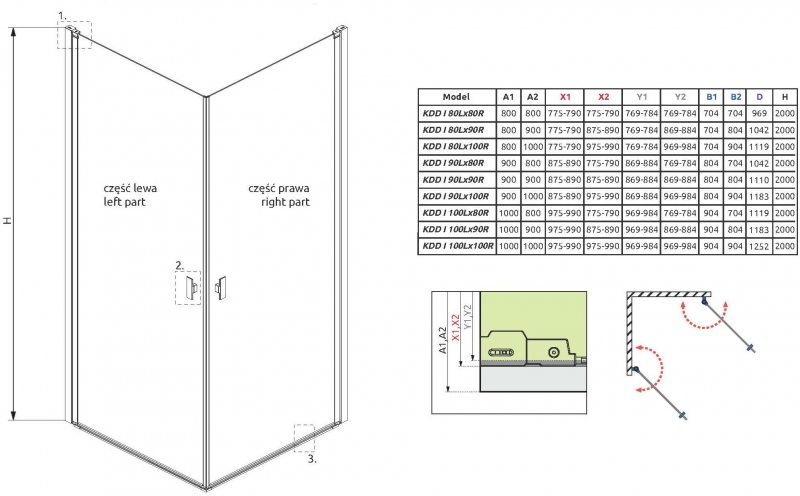 Душевой уголок Radaway Nes 8 Black KDD I 90x80 прозрачное/черный