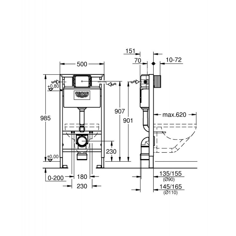 Инсталляция для унитаза Grohe Rapid SL, 98 см, низкая