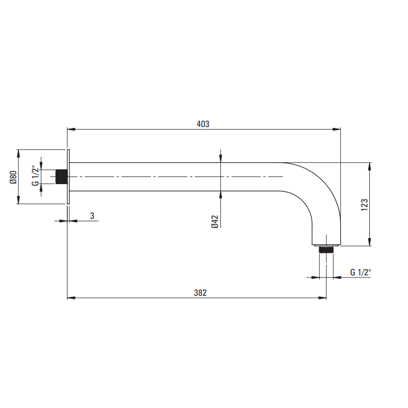 Излив для верхнего душа Deante Silia, настенная - 380 мм