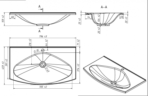 ТУМБА С УМЫВАЛЬНИКОМ Belux БАРИ, БЕЛЫЙ ГЛЯНЦЕВЫЙ