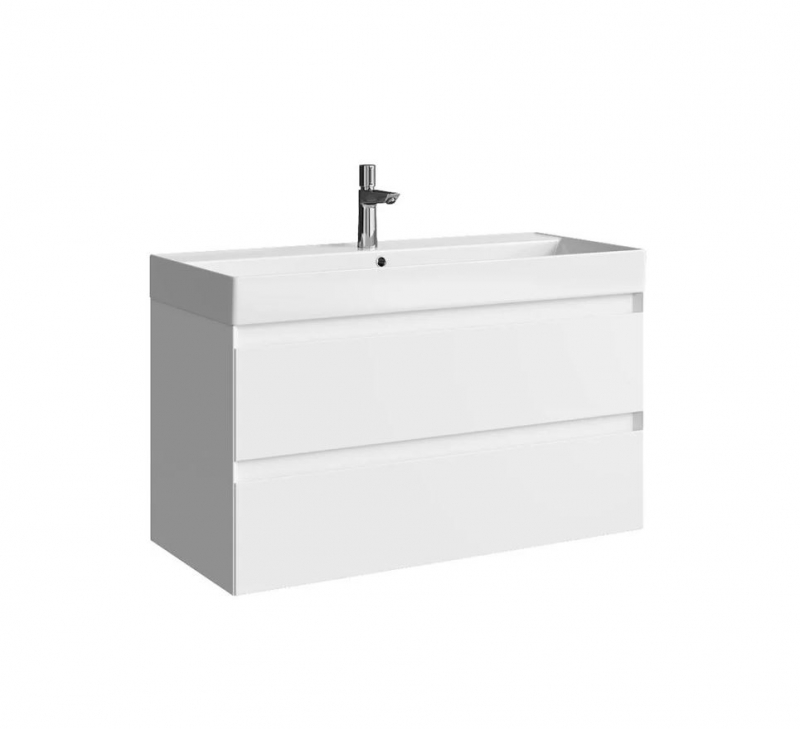AQWELLA Geometria подвесная тумба с умывальником  100*45 см цвет белый матовый