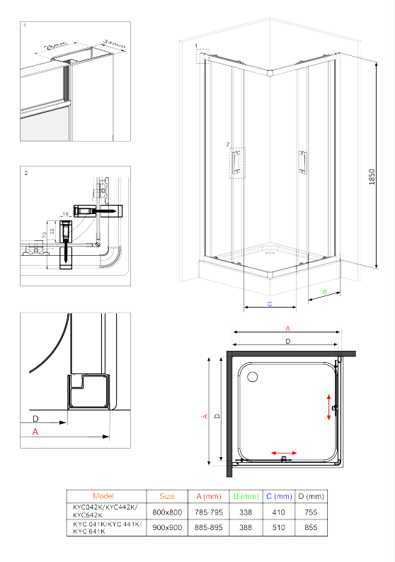 Deante Funkia Кабина квадратная, стекло прозрачное, профиль черный