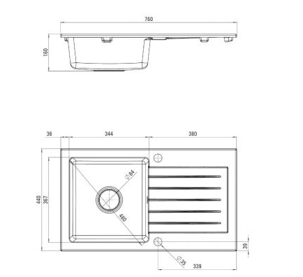 DEANTE ZORBA шампань - мойка 1 чаша с крылом, 760*440*150 мм + сифон